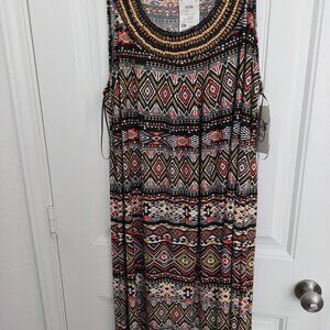 Tan and black beaded collar dress